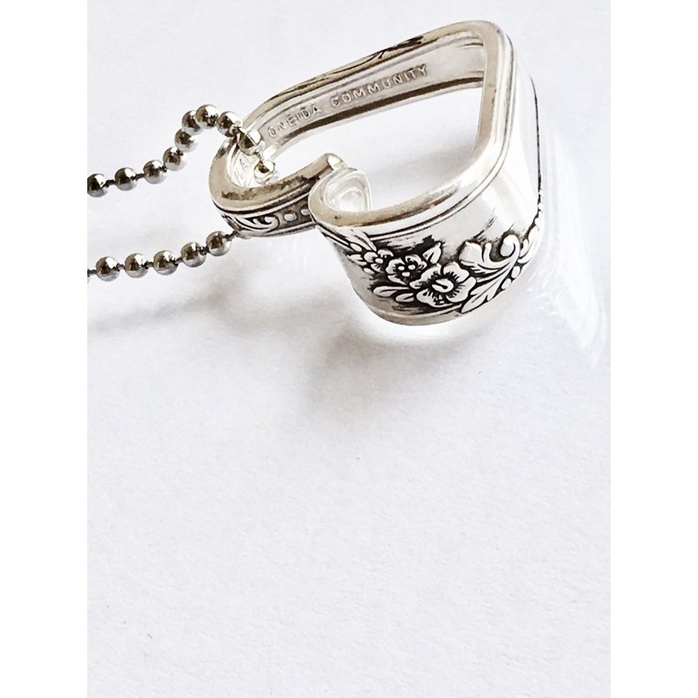 Floral Heart Silverware Necklace, Vintage  Queen Bess II Flatware, Spoon Theory